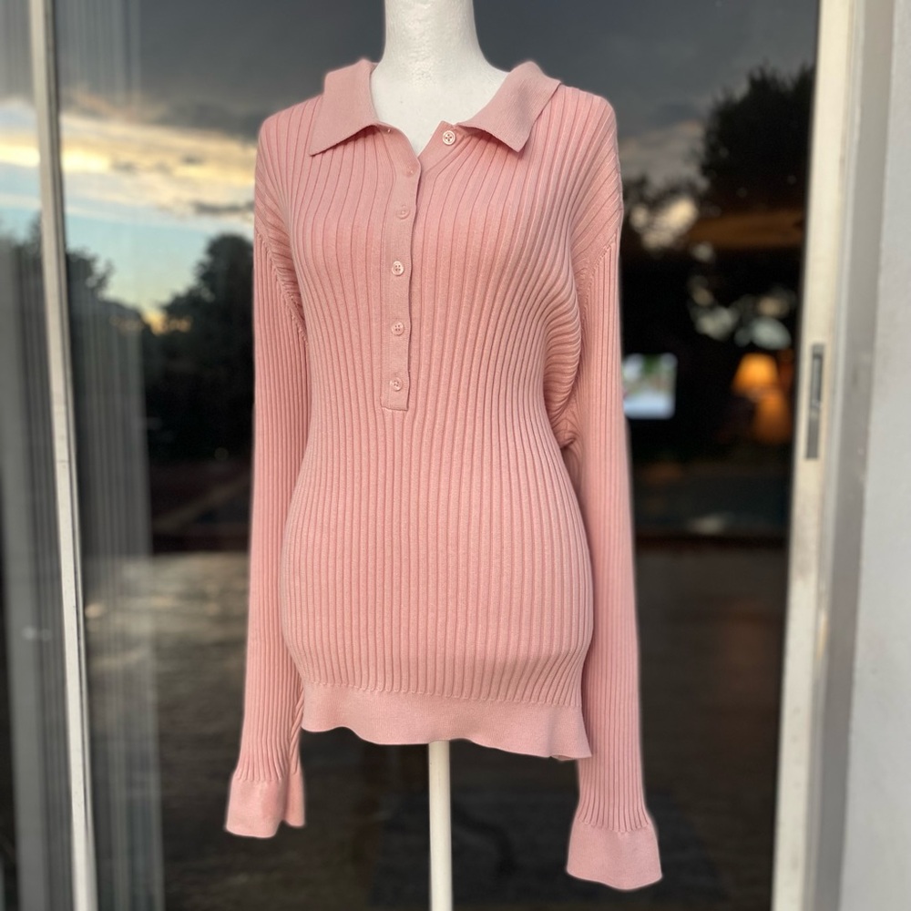 Athleta Pink Ribbed Henley Sweater Size 3X